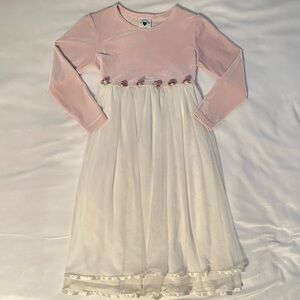 Vintage Hartstrings Long Dress Girls 6 Pink Velvet Cream Tulle Long Sleeve Roses